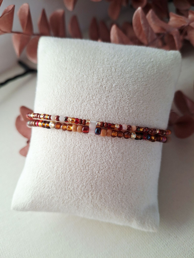 Bracelet double Équinoxe - brun orangé (finition dorée ou argentée) 