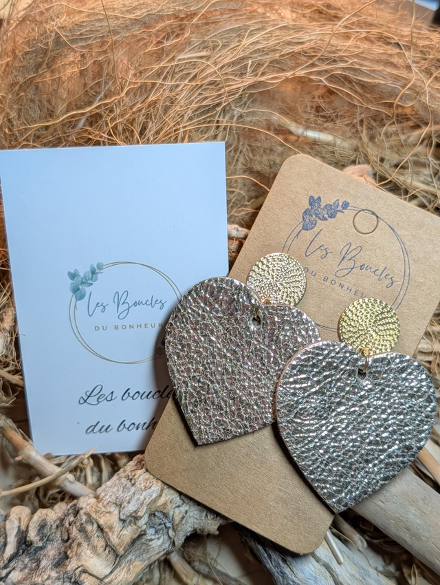 Boucles d'oreilles coeur ❤️ doré crème c2001