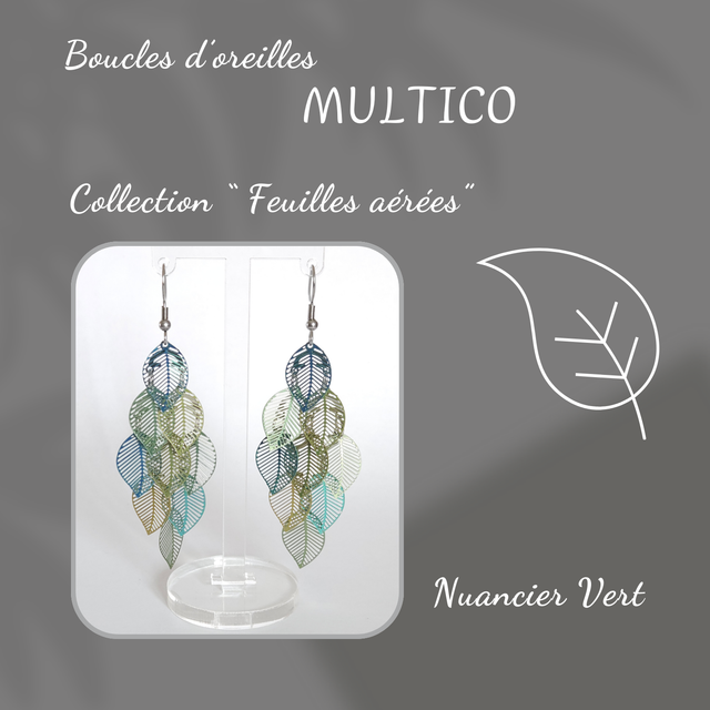 Boucles d&#039;oreilles MULTICO - Collection Feuilles aérées - Nuancier Vert