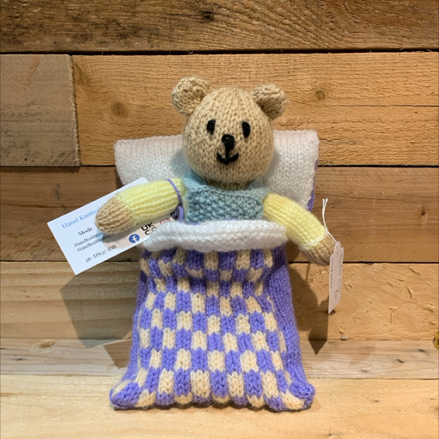 Hand Knitted Joey Bear in Sleeping Bag 