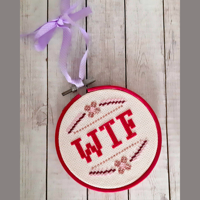 WTF, completed cross stitch