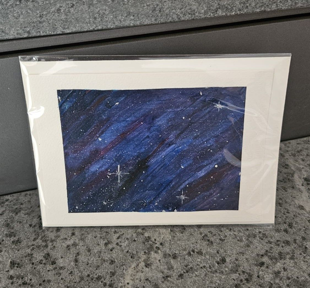 Carte double acrylique originale "Galaxie sur fond blanc" - carte blanc crème