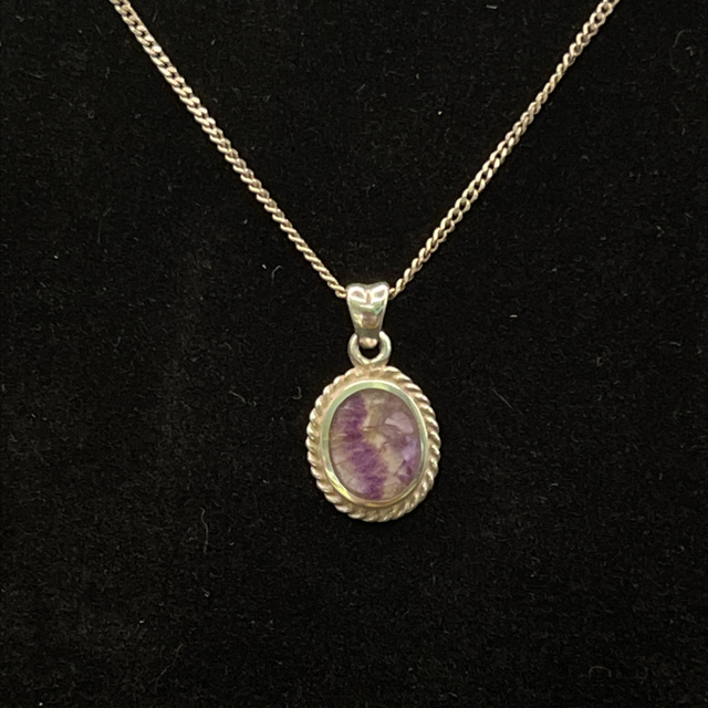 Blue John Oval Pendant on 925 Silver Chain