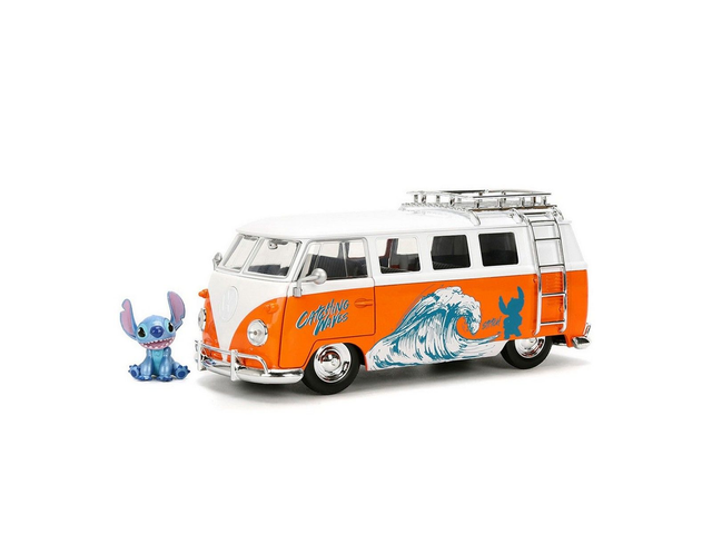 VOLKSWAGEN BUS W/ STITCH  FIGURE ORANGE HOLLYWOOD RIDES  1961 Jada 36340 1/24