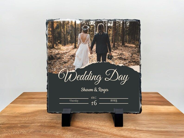 Personalised Slate Tile - Custom Rock Slate - Wedding Photo