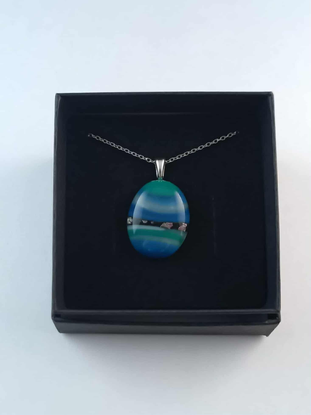 Collier Verre Fusing - Verre Dichroïque bleu-vert