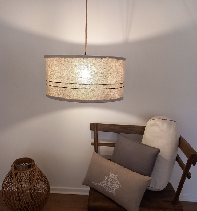 Abat-jour plafonnier en chanvre peint à la main, suspension diamètre 35 ou 45 cm  