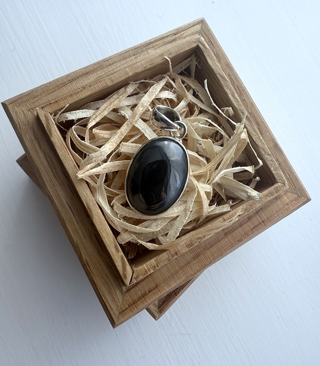 Hematite Pendant Sterling Silver in Oak Gift Box