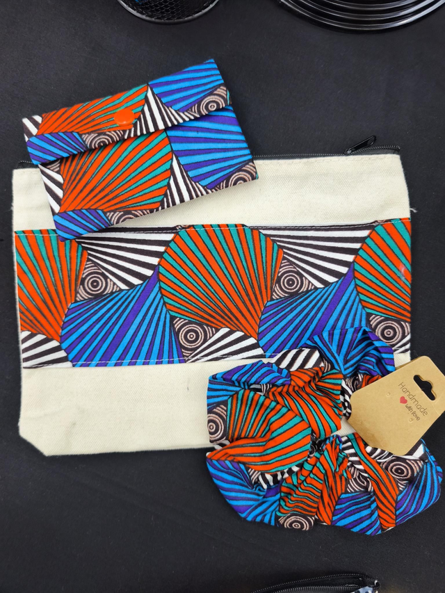 Ensemble pochette porte carte chouchou Blue 