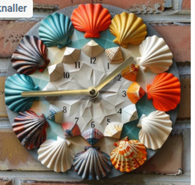 Vintage metalen klok Schelpen (20cm diameter) Nieuw.