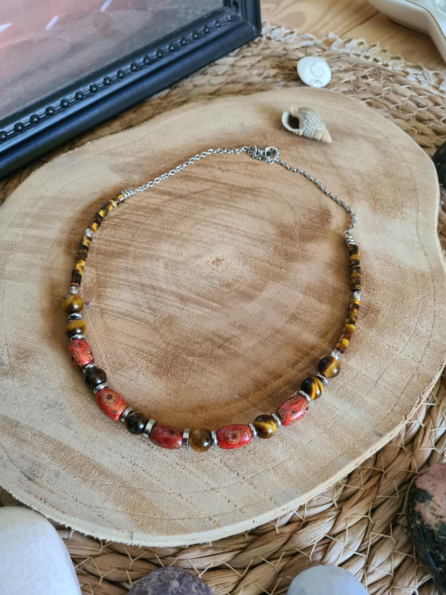 Collier Bois et Œil de Tigre 
