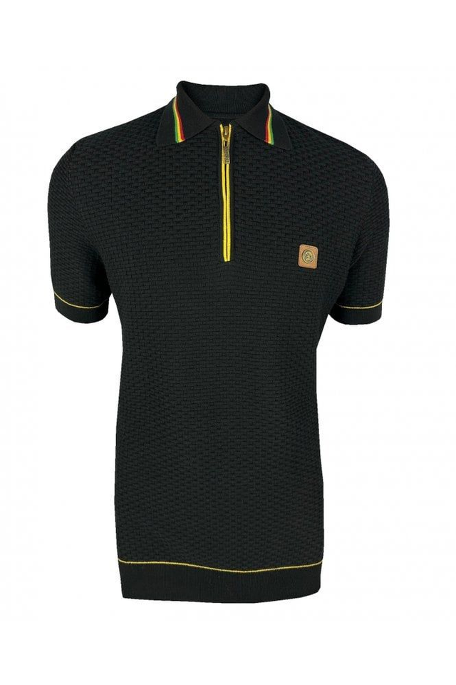Trojan TR-8916 Basket Weave Plain Zip Polo Knitwear - Black