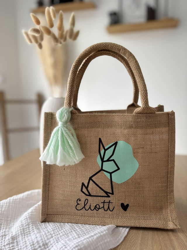 Cabas en jute - Lapin en origami