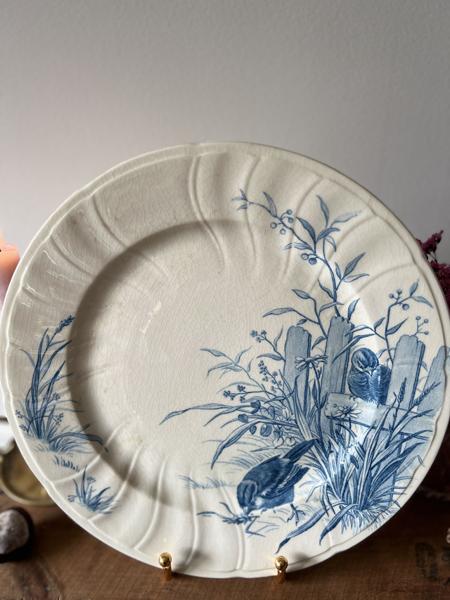 OISEAUX 4 - Assiette plate aux Oiseaux par la manufacture française de Gien - Terre de Fer