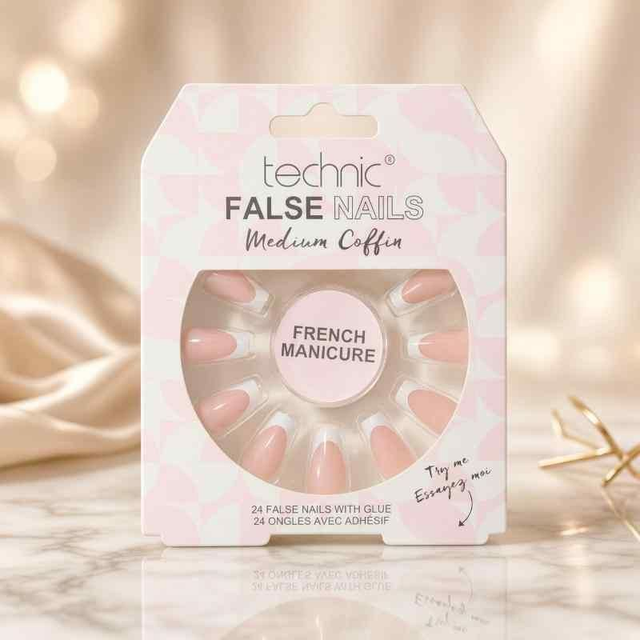 Technic French Manicure False Nails with Glue – Medium Coffin | False Nails