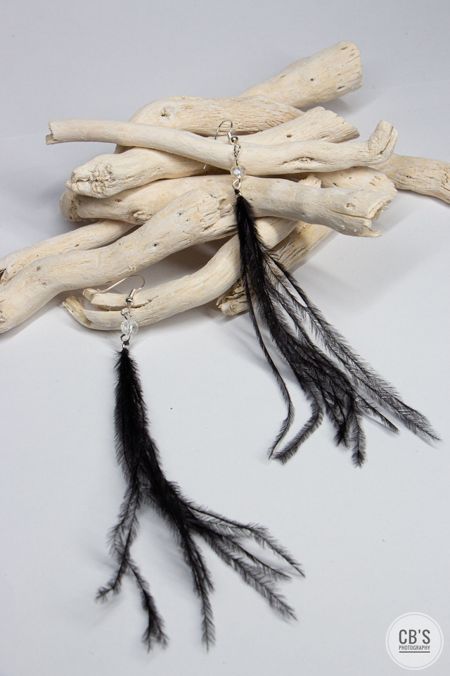 Boucles d'oreilles en plumes d'autruche noires