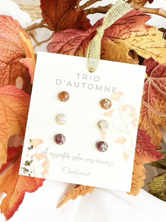 Trio puces automne | Ambré bordeaux et blanc nacré