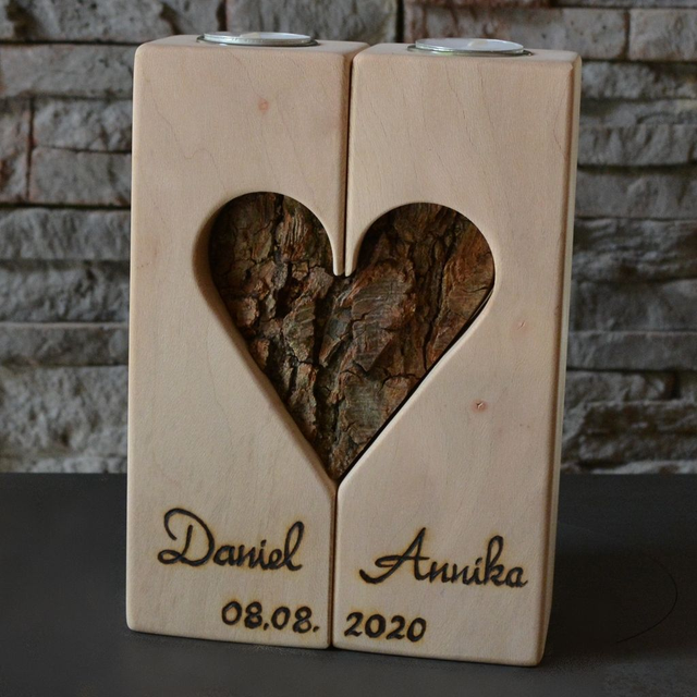 Herzensverbinder, 23x16 cm – personalisierter Teelichthalter mit Herz