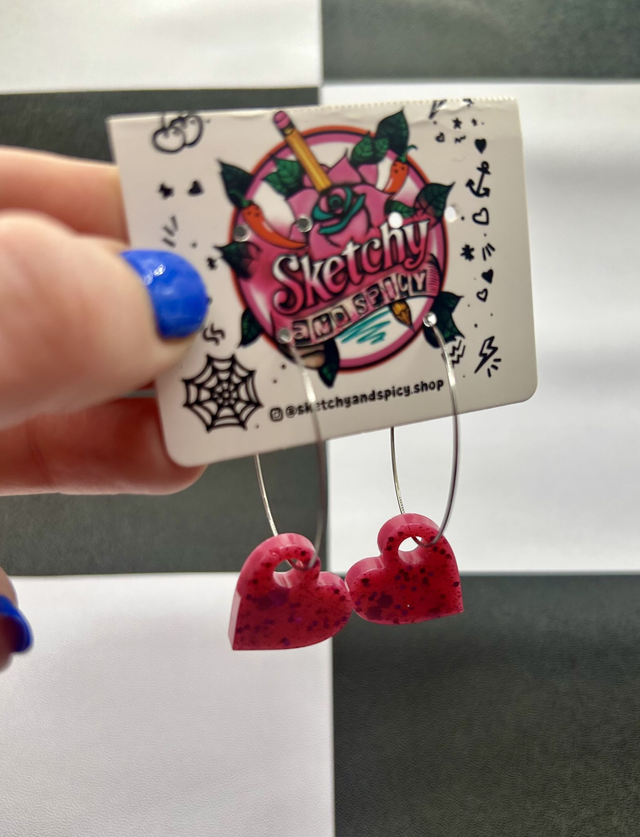 Earrings - Heart Hoops - Various Colours - Stainless Steel 35cm Big Hoops With Little Heart