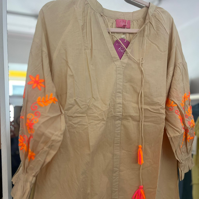 Bluse mit Neonstickerei Beige One Size
