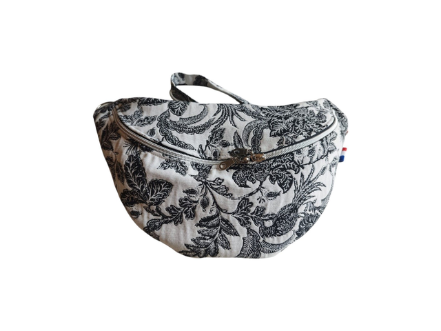 Sac banane en tissu jacquard blanc motifs noirs