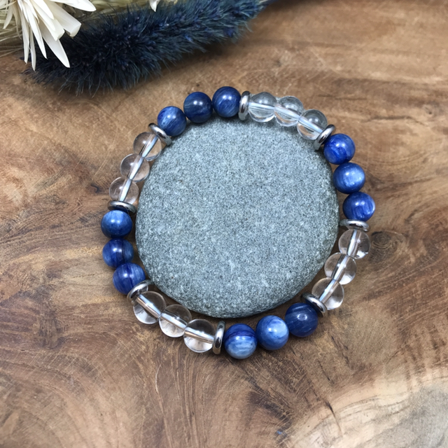 Cyanite - Cristal de roche - 8mm