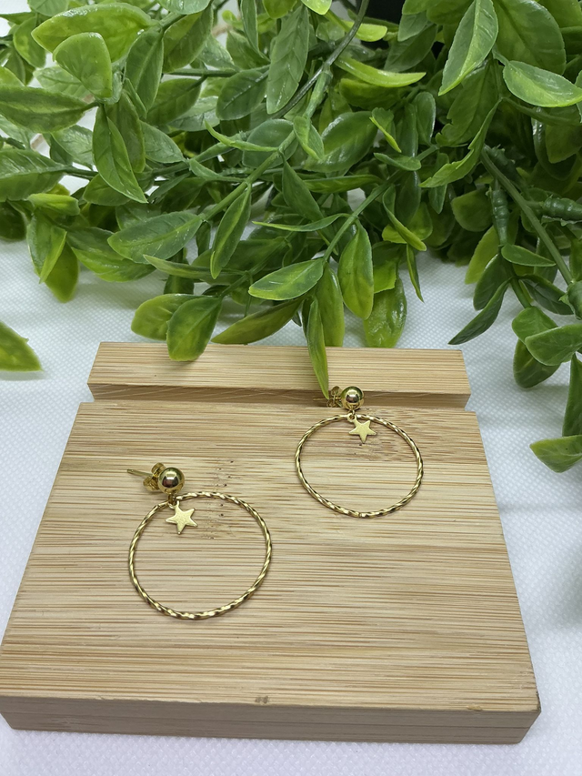 Créoles Torsadées Acier Inoxydable Doré avec Pendentif Étoile