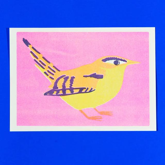 A5 Risograph Wren Bird Print