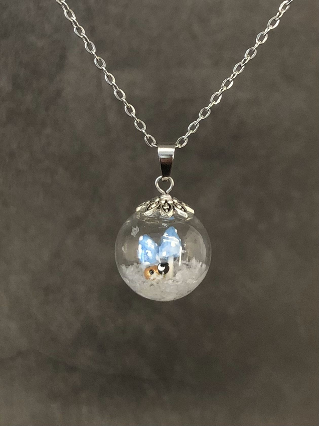 Pendentif bulle givrée amanites et coccinelle doré