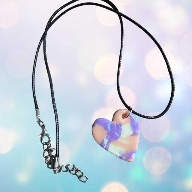 Pastel Multi Coloured Polymer Clay Heart Necklace 