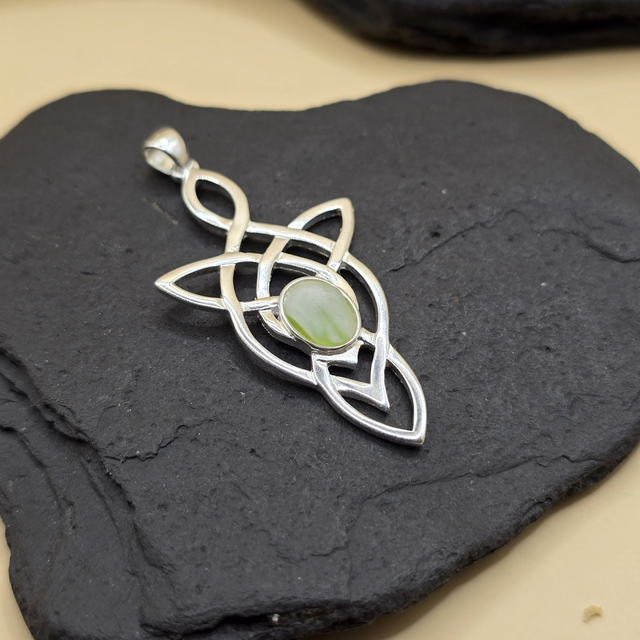 925 Elven-esque Celtic Knot Pendant with Rare Seaglass