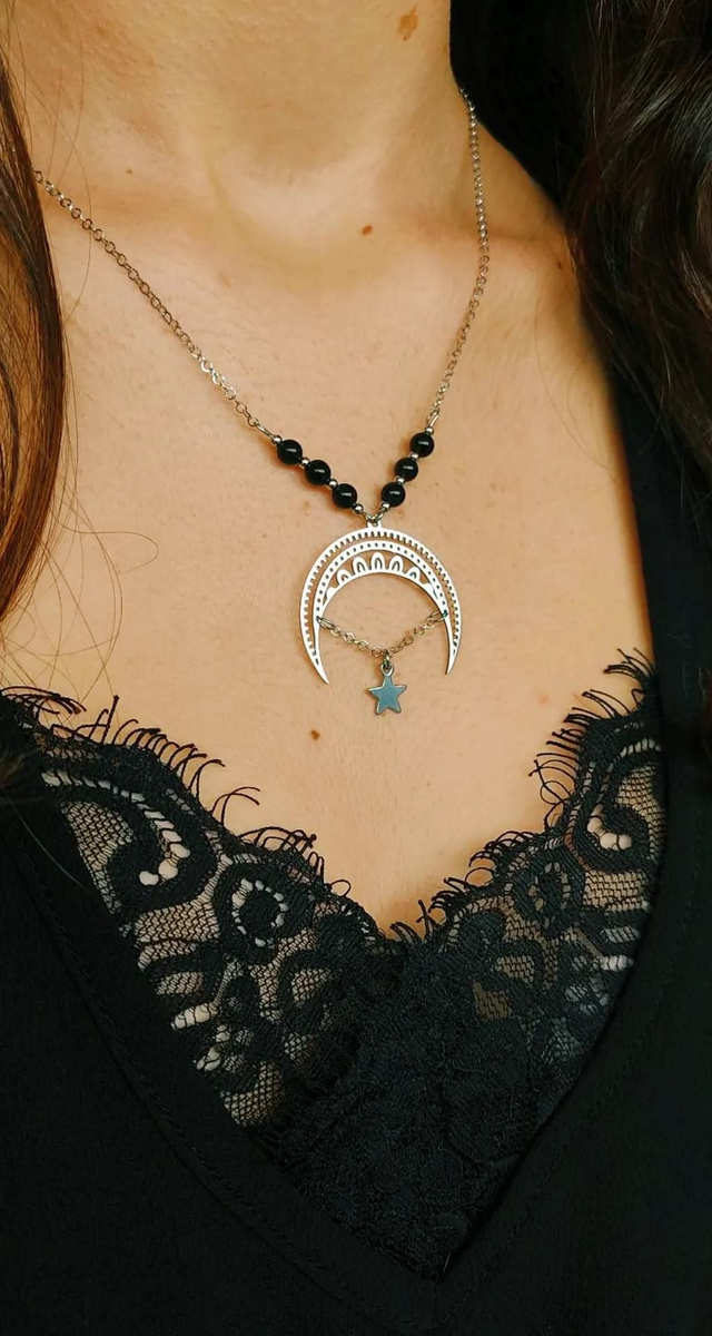 Collier LUNA, Obsidienne dorée