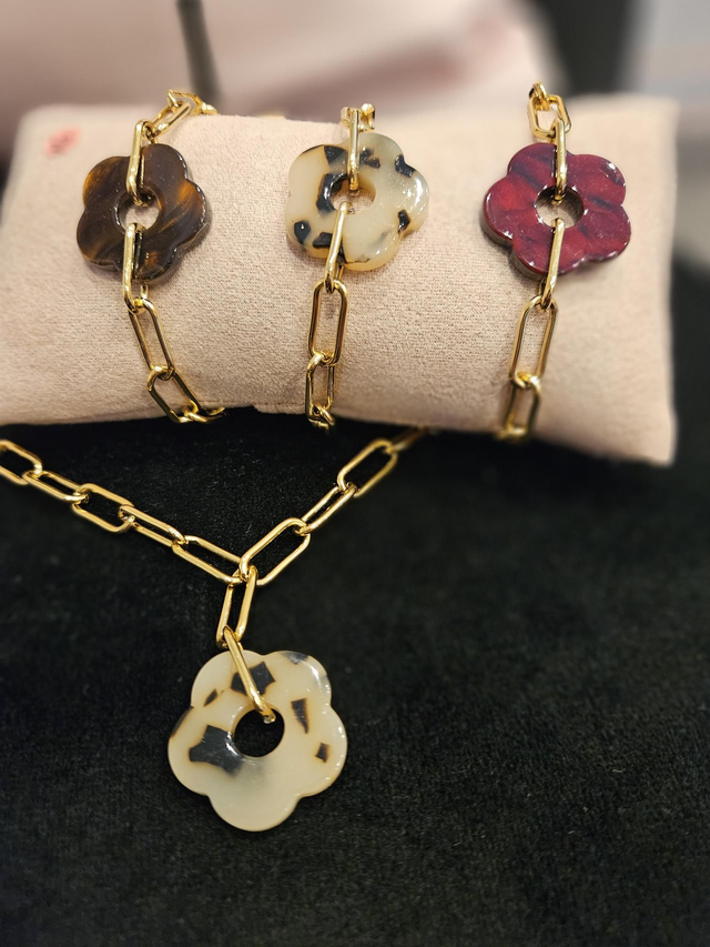 Collier fleur beige et noir