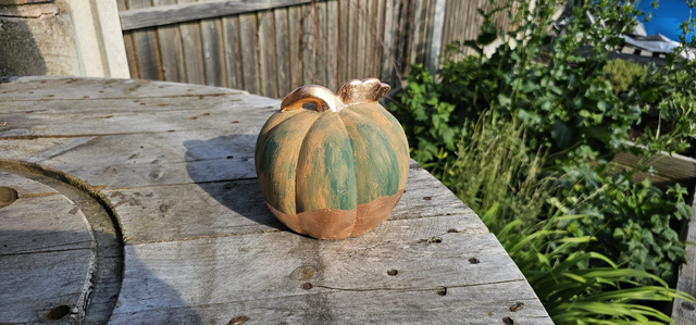 Orange, Green & Copper Ceramic Pumpkin