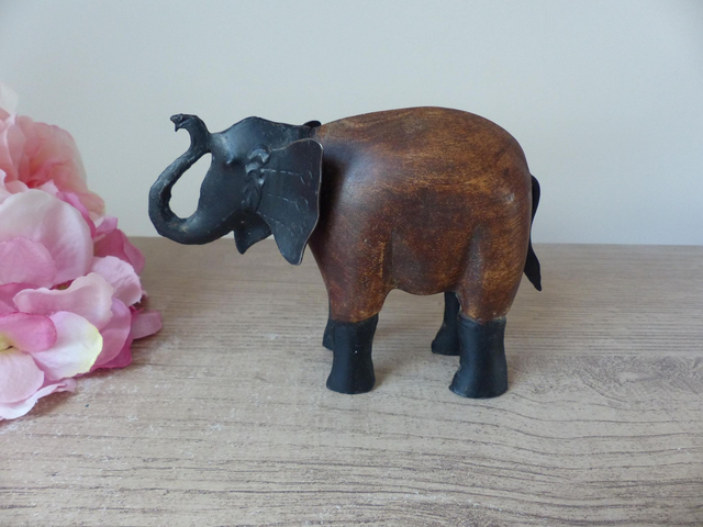 Figurine éléphant en bois et métal, Eléphant sculpté en bois, artisanat indien, Vintage wood and Iron elephant, sculpture éléphant cadeau