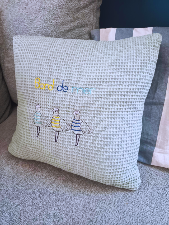 Housse de coussin "Bord de mer" Mouettes