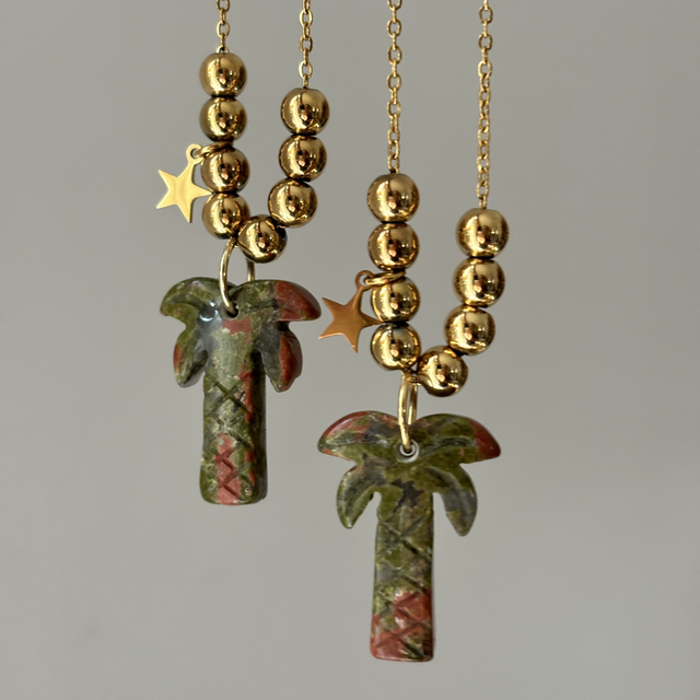 Sautoir Palmier en pierre naturelle Unakite 