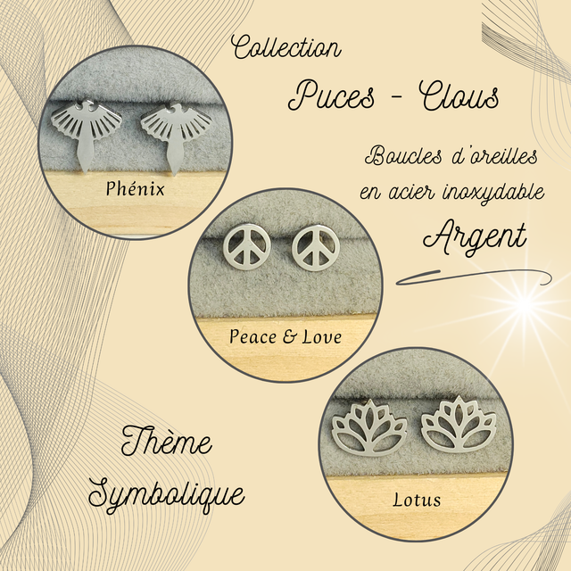 Clous d&#039;oreilles - Thème Symbolique - Acier Argent