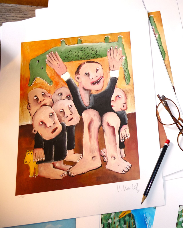 Le Dompteur De Crocodile Et Le Chien Jaune (litho numérique)