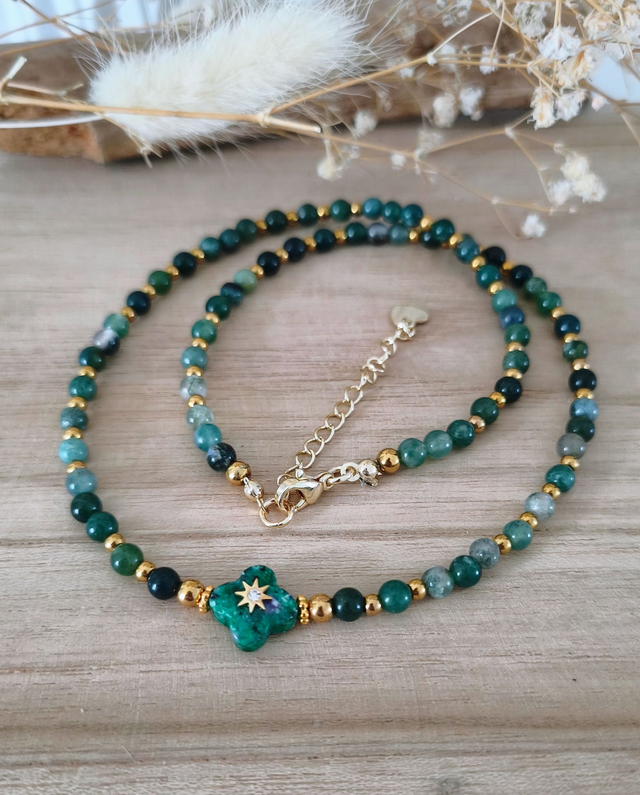 A Collier "Trèfle" Agate mousse 