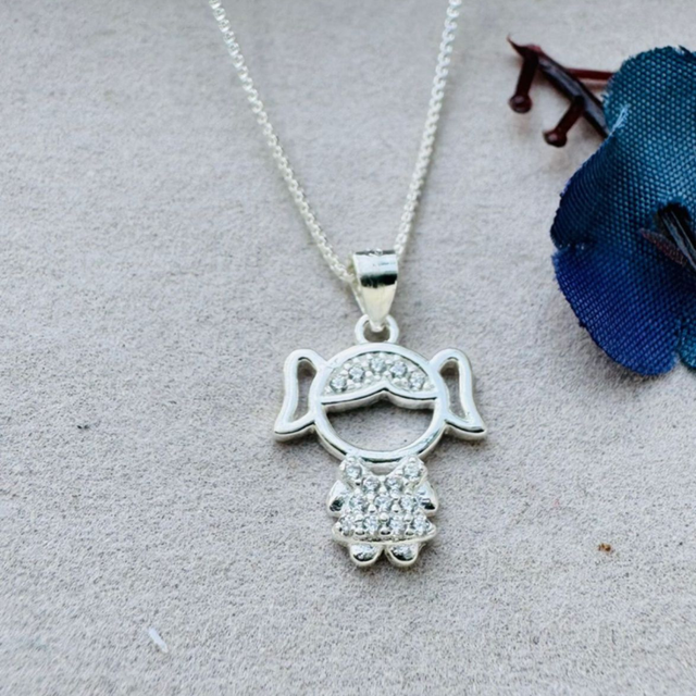 Colar Menina Cravejada em Prata 925 - 45cm (Modelo V12)