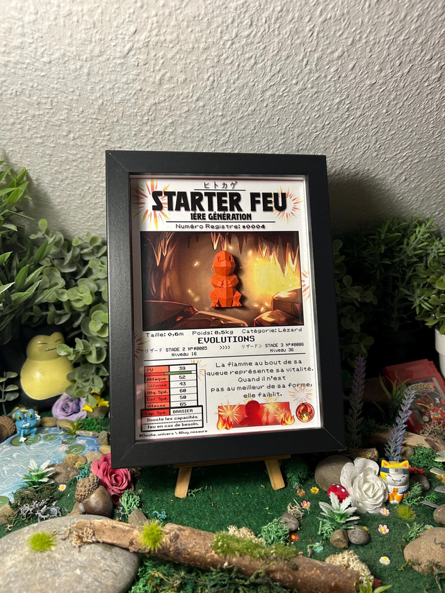 Starter Feu Cadre 3D – Illustration originale &amp; impression 3D Peinte 