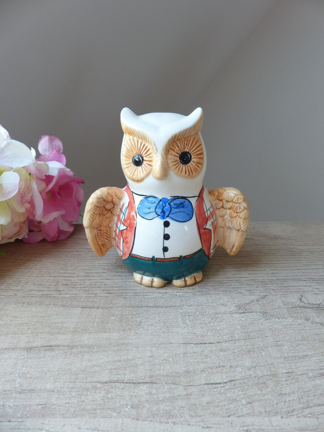 Figurine Monsieur Hibou en Céramique, Tirelire Papa Hibou Décoration Maison, Tirelire Animal Oiseau, Tirelire Collection Cadeau Enfant