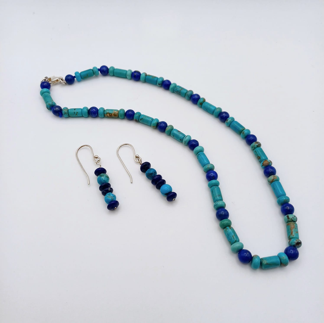 Collana ed orecchini in Lapislazzuli e Turchese chiusura in argento 