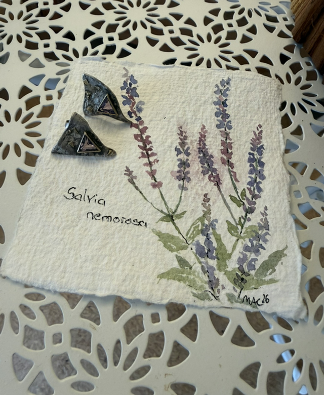 1 Paar Ohrstecker Amethyst mit Steppensalbei. 925/-Silber und 585/- Gelbgold