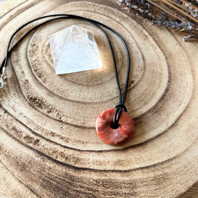 Pendentif rond donut en Jaspe rouge