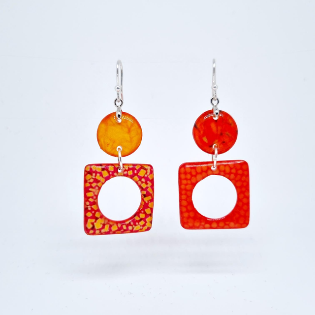 Boucles d&#039;oreilles orangé carré double 