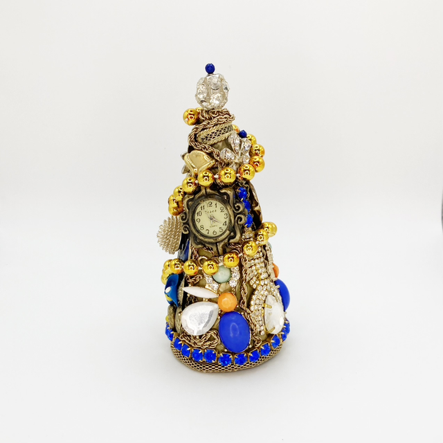 Small Xmas Jewelled Christmas Tree Blue & Gold Unique Handmade Decoration