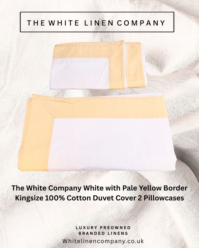 The White Company King White With Yellow Border 100% Cotton with 2 Pillowcases