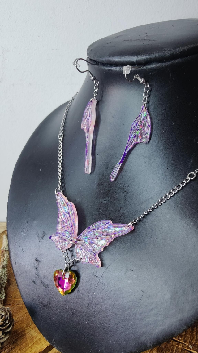 Parure Ailes de Papillon féerique et boucle d&#039;oreilles assorties